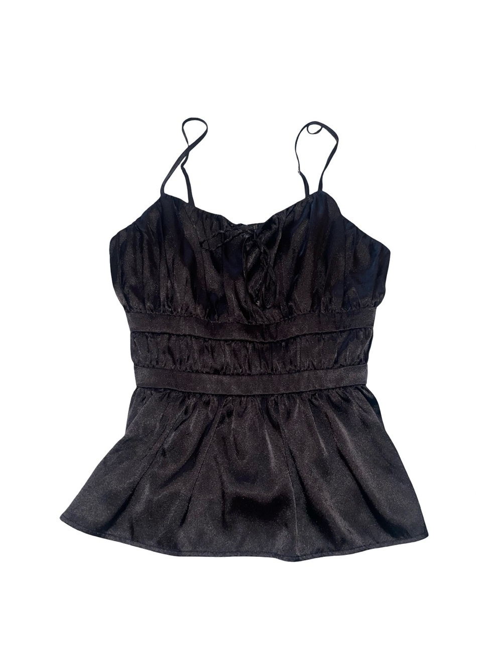 Forever 21 Black Satin Spaghetti Strap Peplum Tank